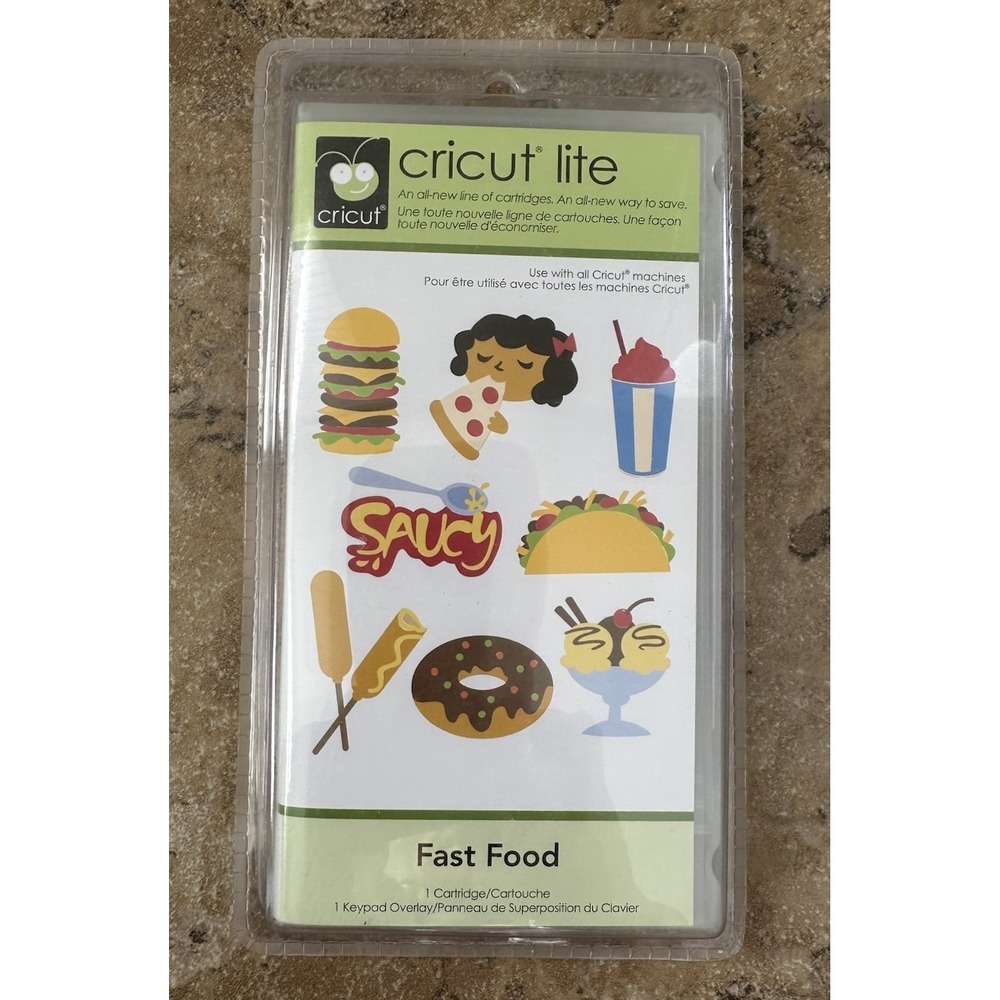 Cricut Fast Food Cartridge Lite Taco Hamburgers Shake Fries Donut Sundae Saucy